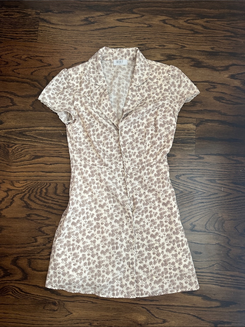 Cream Mini Dress with Brown Floral Print